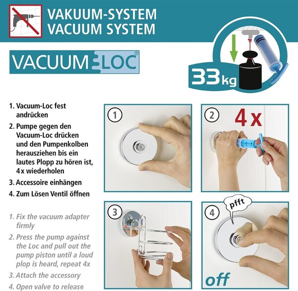 Črna kotna polica za kopalnico Wenko Vacuum-Loc® Bari