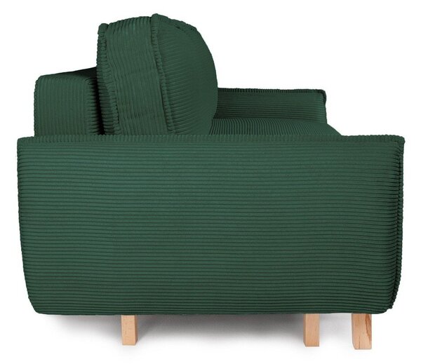 Temno zelena raztegljiva/s prostorom za shranjevanje sedežna garnitura iz rebrastega žameta 218 cm Tori – Bonami Selection