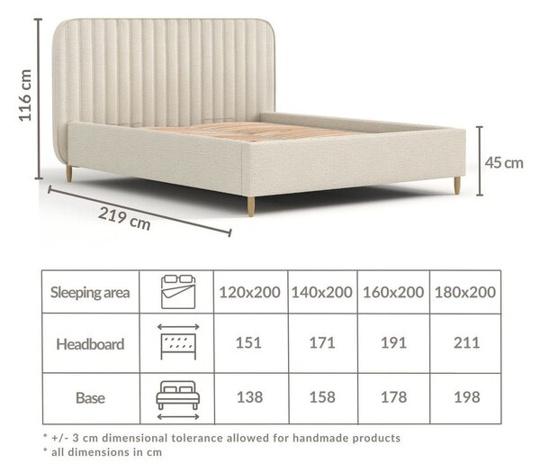 Bež oblazinjena zakonska postelja s prostorom za shranjevanje z letvenim dnom 180x200 cm Noto – Maison de Rêve