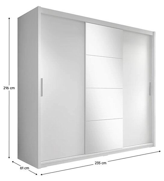 KONDELA Garderobna omara z drsnimi vrati, bela, 235x216, CHIARA