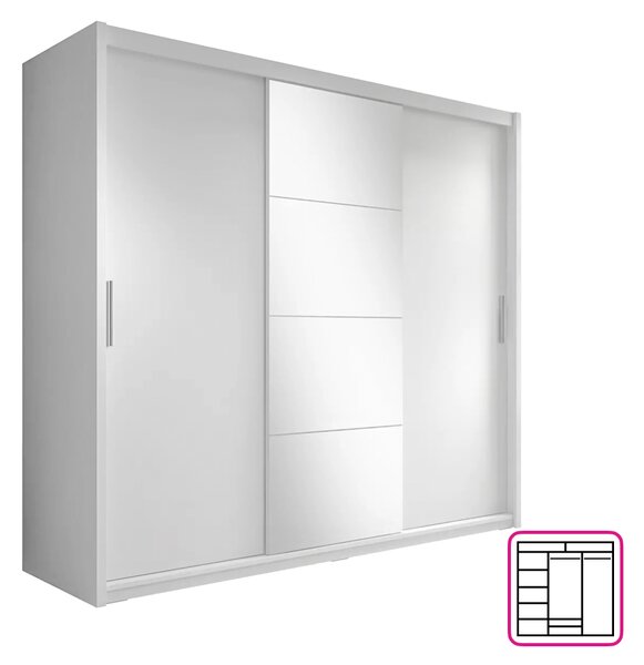 KONDELA Garderobna omara z drsnimi vrati, bela, 235x216, CHIARA