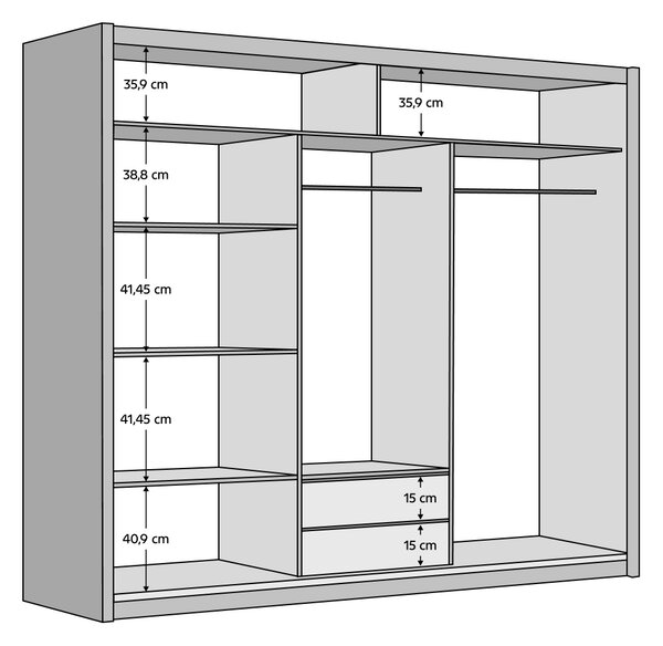 KONDELA Garderobna omara z drsnimi vrati, bela, 235x216, CHIARA