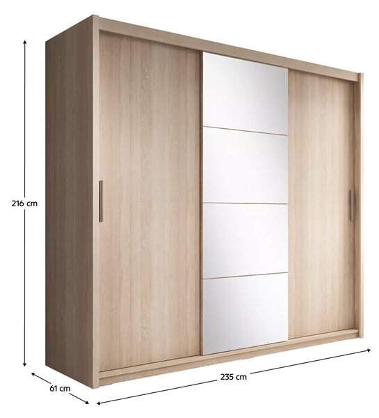 KONDELA Garderobna omara z drsnimi vrati, hrast sonoma, 235x216, CHIARA