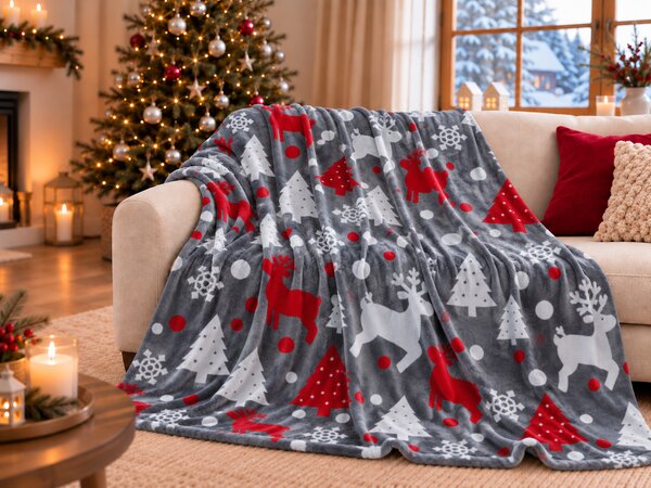 Božična mikropliš deka CHRISTMAS MAGIC, siva Dimenzije: 150 x 200 cm