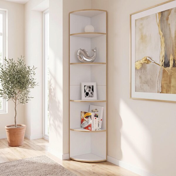 KOTNI REGAL 33/183/33 cm bela, medeni hrast
