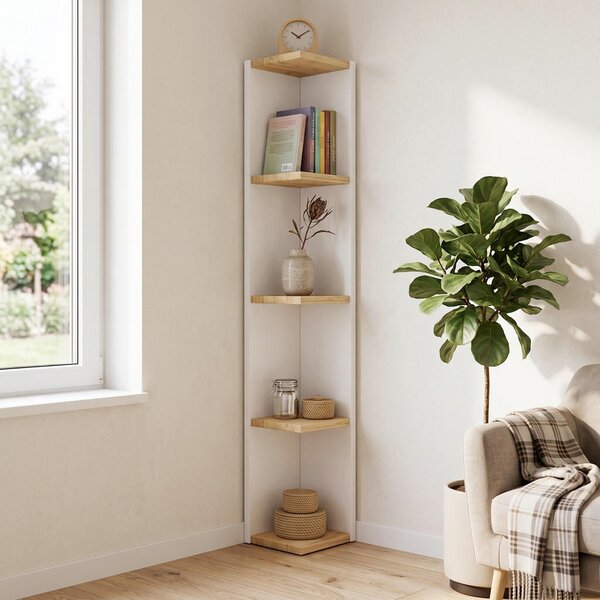 KOTNI REGAL 15/97/17 cm bela, medeni hrast