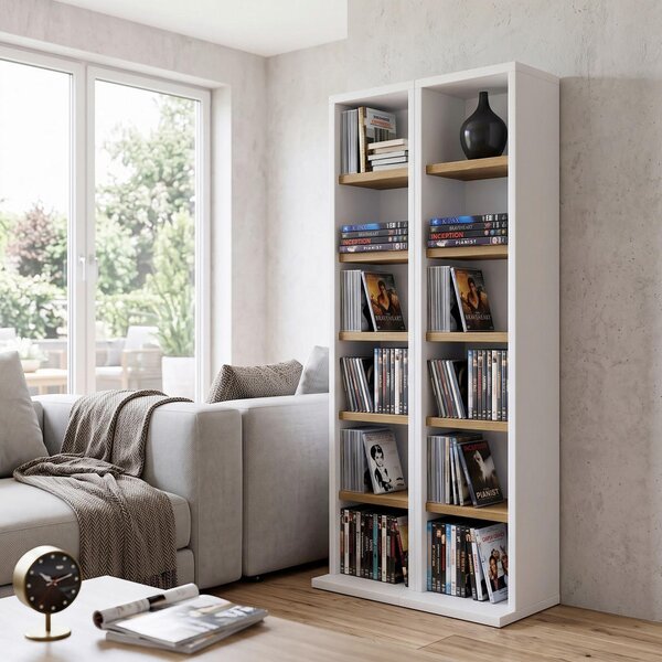 REGAL ZA CD-JE 42/91,8/20 cm bela, medeni hrast