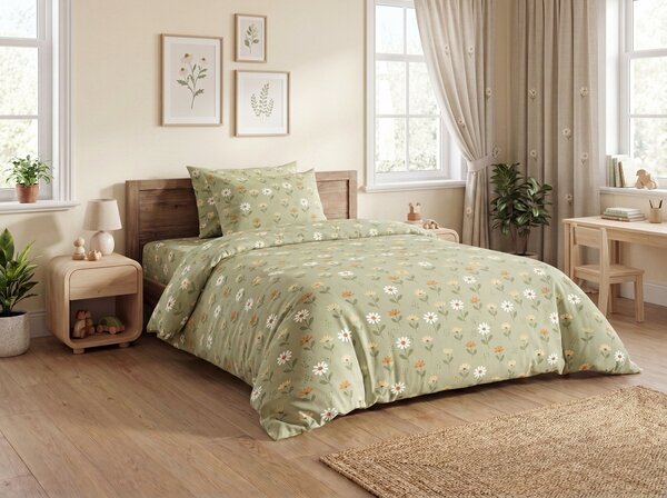 Posteljnina iz Renforcé bombaža FLORAL NEST zelena Dimenzije posteljnine: 70 x 90 cm | 140 x 200 cm