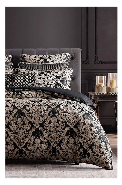 Črna posteljnina za zakonsko posteljo/podaljšana iz renforce bombaža z rjuho/4-delna 200x220 cm Damask – Mila Home
