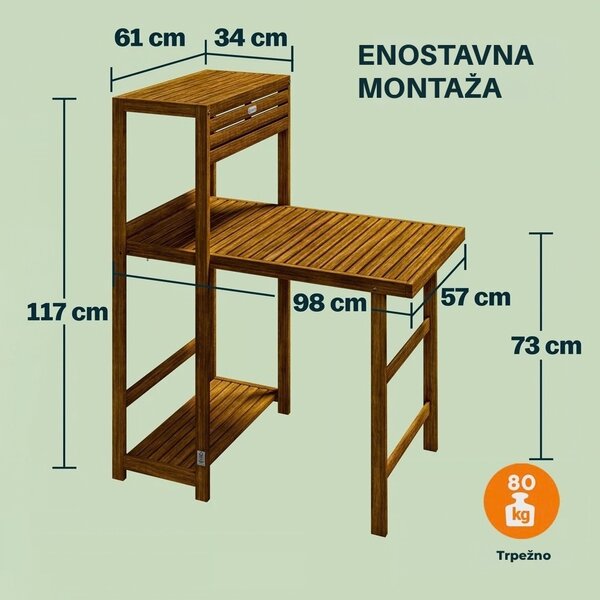 Balkonski set PATIO, 3-delni, naravni les Casaria