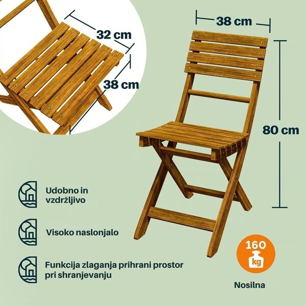 Balkonski set PATIO, 3-delni, naravni les Casaria