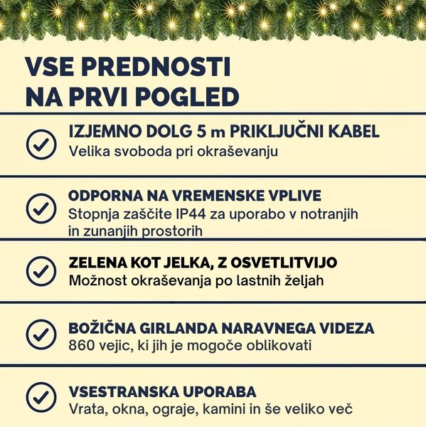 Božični girlanda ANDREA z osvetlitvijo, 10m, zelena Casaria