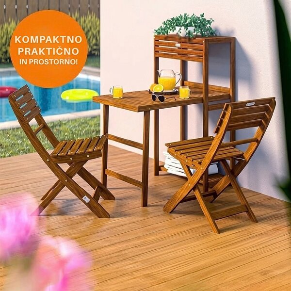 Balkonski set PATIO, 3-delni, naravni les Casaria