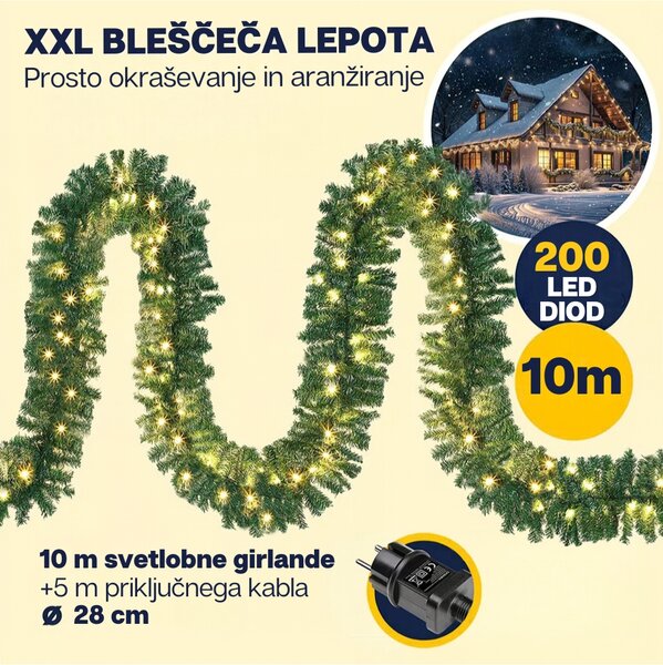 Božični girlanda ANDREA z osvetlitvijo, 10m, zelena Casaria