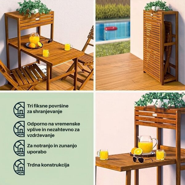 Balkonski set PATIO, 3-delni, naravni les Casaria