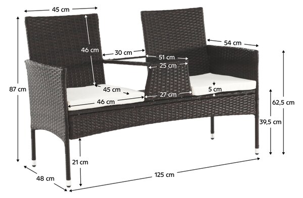 KONDELA Dvosed z mizo in blazinami, rjava/smetana, LALIT