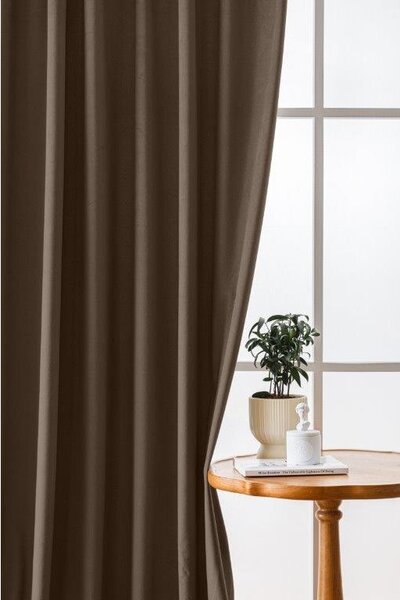 Rjava zatemnitvena zavesa VELVET 140x270 cm Za obesiti: Trak za nabiranje