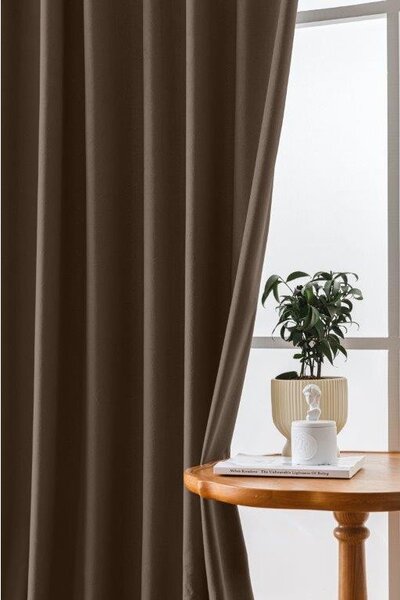 Rjava zatemnitvena zavesa VELVET 140x270 cm Za obesiti: Trak za nabiranje