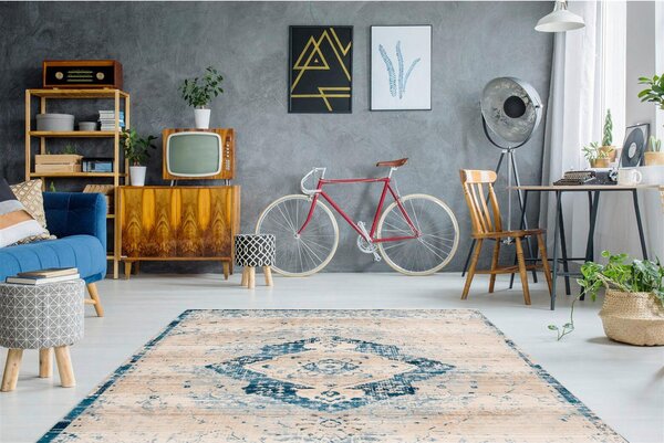 VINTAGE PREPROGA 160/230 cm tkano modra, krem barve