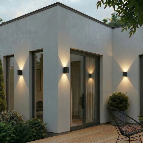 Lindby LED zunanja stenska svetilka Ralino, črna, 2-svetilna, IP65, Črna, Aluminij, Sodobni