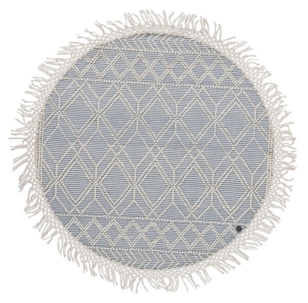 ROČNO TKANA PREPROGA Colored macrame four 140/140 cm tkano krem barve, pastelno modra