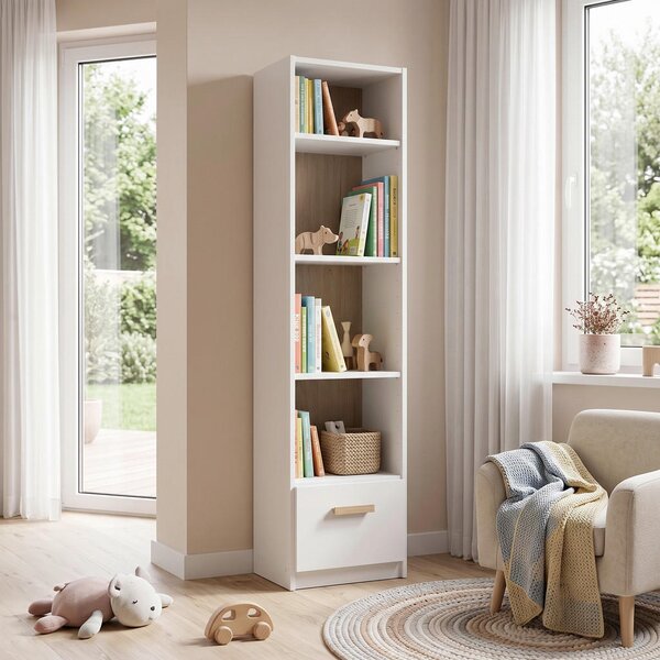 REGAL 47/197/40 cm bela, barve hrasta