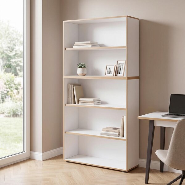 PISARNIŠKI REGAL 100/183/33 cm bela, medeni hrast