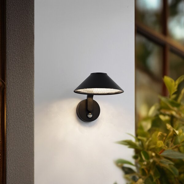 Lindby LED stenska svetilka Capelo, črna, kovina, senzor, Ø20cm, Črna, Aluminij, Sodobni