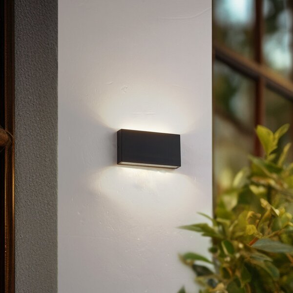 Lindby LED zunanja stenska svetilka Jarte, črna, kovina, 17 cm, IP54, Črna, Aluminij, Sodobni