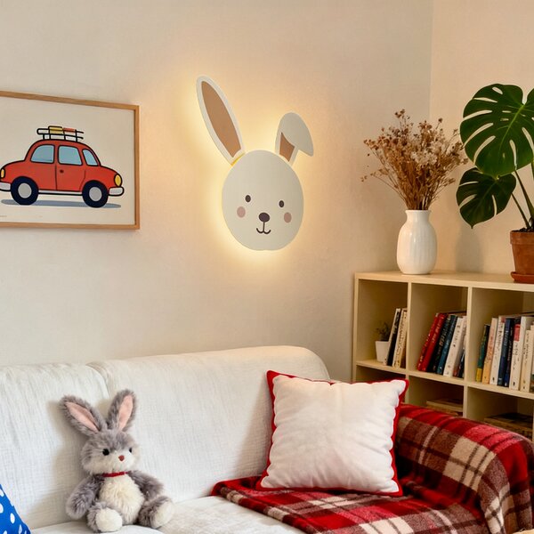 Otroška stenska svetilka bež z detajli, vklj. LED s 3-stopenjskim zatemnjevanjem - Benny the Bunny