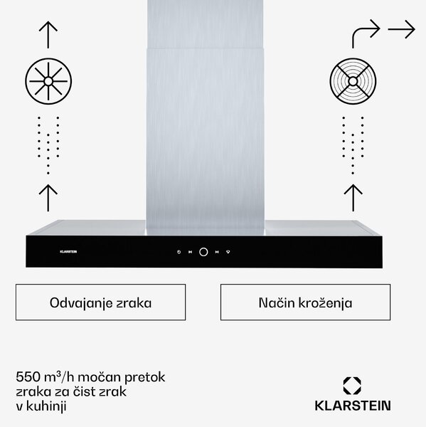 Klarstein SmartEdge kuhinjska napa, WiFi, Tiha, Zmogljiva, LED, 550 m³/h, EEK A+