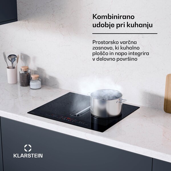 Klarstein AirJet FlexPro Down Air System, Indukcijska plošča + kuhinjska napa, Flexi cona, Booster