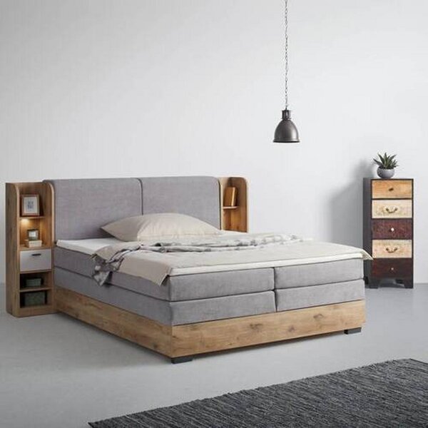 Premium Living Postelja Boxspring Ravenna, Svetlo Siva, Hrast, 180x200