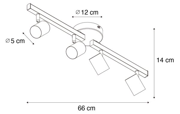 Črna stropna točkovna svetilka GU10 50 mm 4-lučna, vključno z ozadjem - Back Up