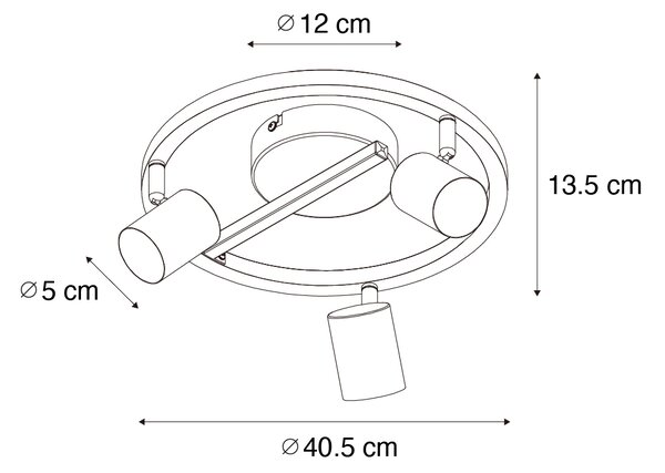 Črna stropna točkovna svetilka GU10 50 mm 3-lučna okrogla z ozadjem - Back Up