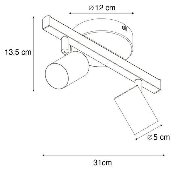 Stropni reflektor črn GU10 50 mm 2-lučni vključno z ozadjem - Back Up