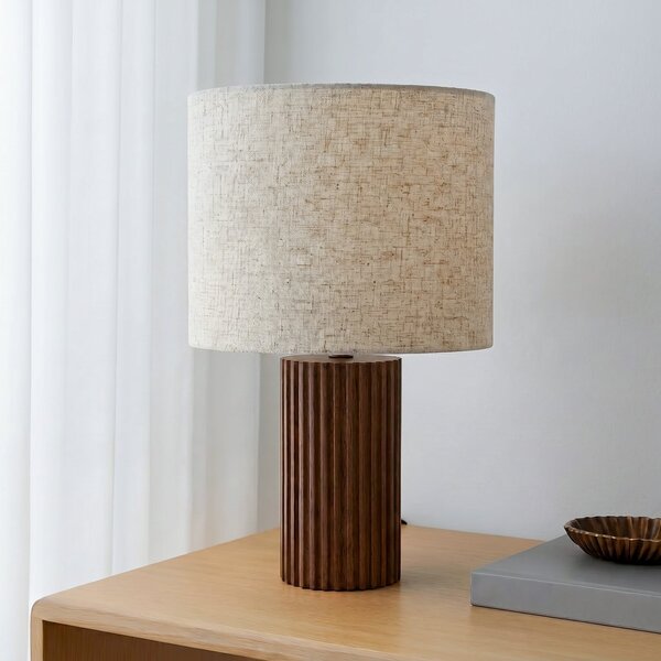 Lindby Namizna svetilka Kimiko, višina 38 cm, orehov les, tekstil, Les, Dnevna soba / jedilnica, Tkanine / tekstil, Skandinavski