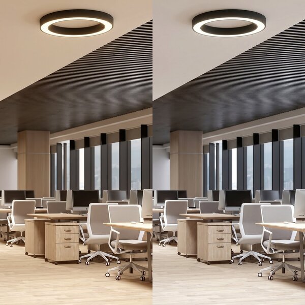 Arcchio LED-stropna svetilka Sharelyn, premer 80 cm, črna, z možnostjo, zatemnjen, Črna, Kuhinja, Aluminij, Sodobni