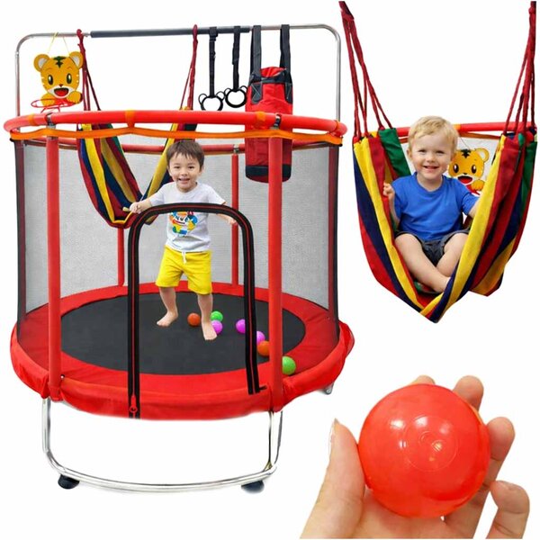 Otroški trampolin z mrežo in košem za košarko 150 cm – rdeč - Rojstni dan