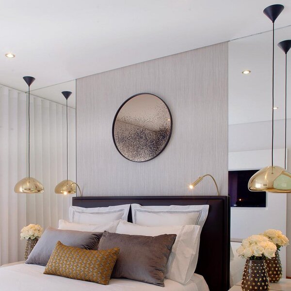 Tom Dixon LED viseča svetilka Void, Ø 30 cm, medenina, zatemnjen, Zlata / medeninasta, Dnevna soba / jedilnica, Medenina, Dizajn