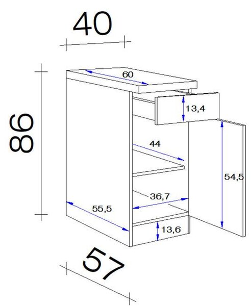 XXXL Kuhinjska Spodnja Omarica Milano, Antracit, Hrast, Š. 40