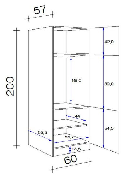 XXXL Omara Za Vgradnjo Hladilnika Alba, Bela, Š. 60 Cm