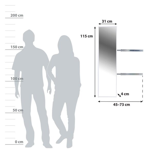 Mömax Ogledalo Universal, Izvlečno, Vrtljivo, 31 X 115cm