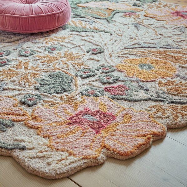 Svetlo rožnat ročno tkan volnen tekač 60x230 cm Daphne Shaped Floral – Flair Rugs
