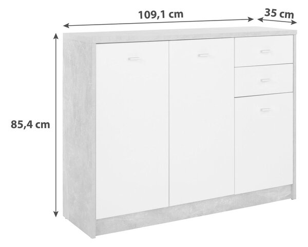Mömax Komoda 4-you New, Siva, Bela