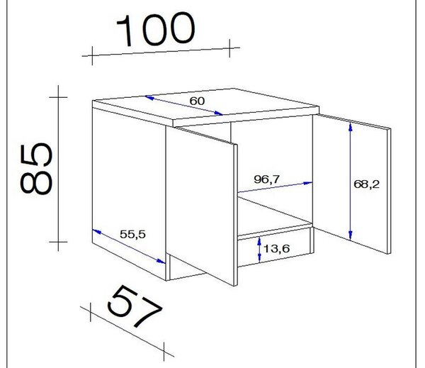 FlexWell Spodnja Omarica Za Korito Levi, Svetlo Siva, Š. 100 Cm