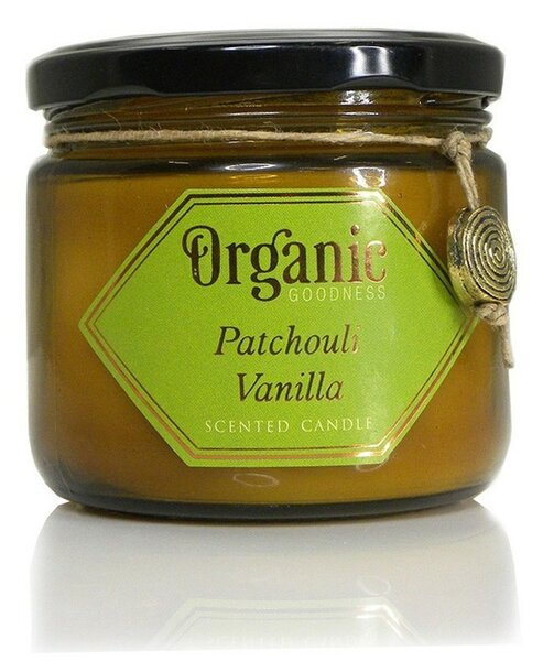 Ekološka sveča Patchouli Vanilla 200 g v jantarnemkozarcu