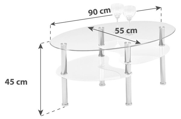 Möbelix Ovalna Klubska Miza Saba, Bela, Steklo
