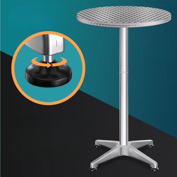 Po višini nastavljiva aluminijasta barska miza NERO, Ø60cm, srebrna Casaria