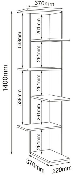 KOTNI REGAL 37/140/37 cm bela, medeni hrast